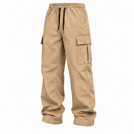 Men's cargo pants, solid-color casual loose-fit cargo trousers.