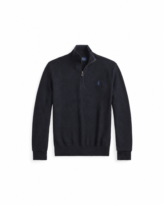 Mesh-Knit Cotton Quarter-Zip Sweater