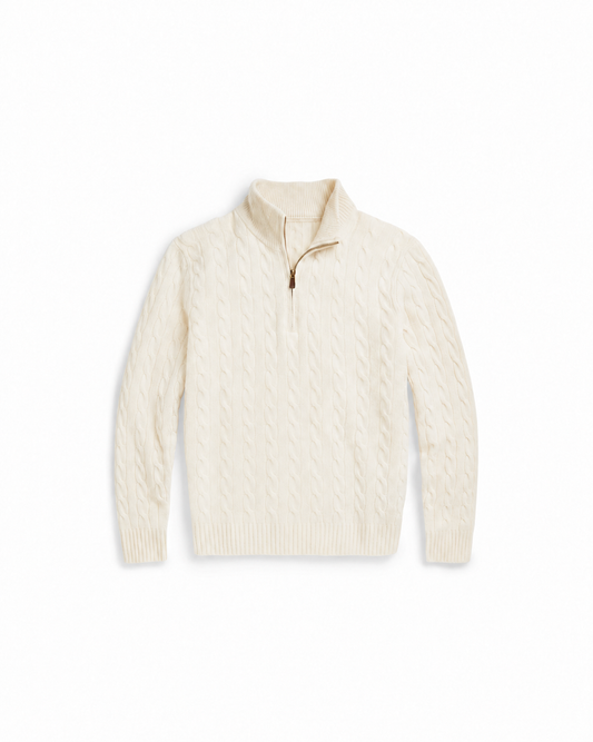 Men’s Luxury Wool & Cashmere Blend Cable-Knit Quarter-Zip Jumper